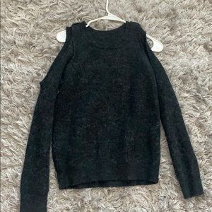 Fuzzy open shoulder sweater